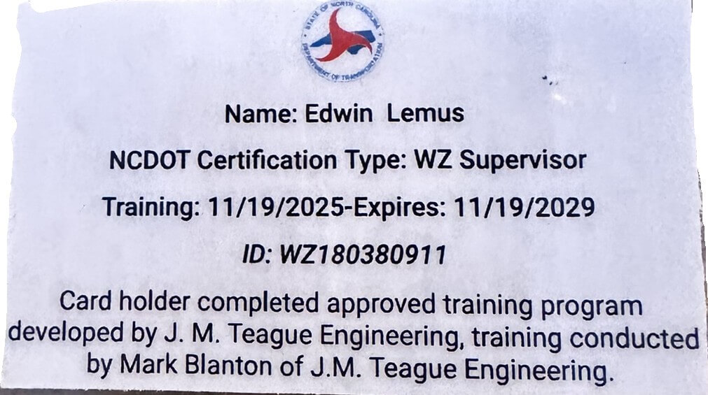 NCDOT Work Zone Supervisor Certification