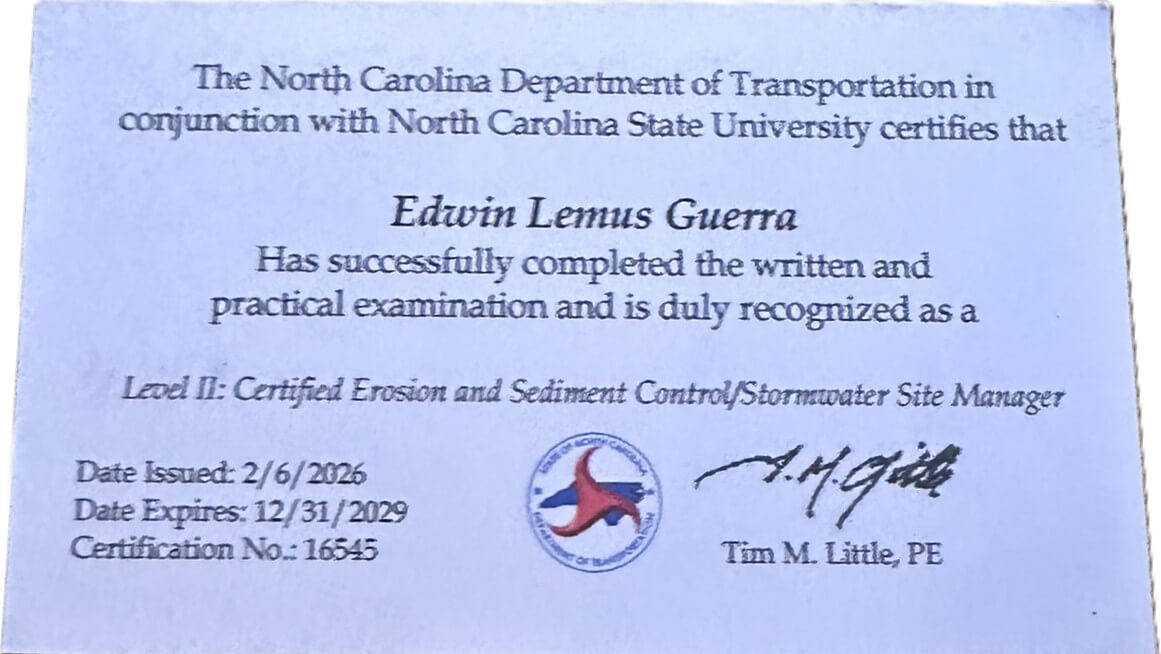 NCDOT Level II Erosion and Stormwater Certification